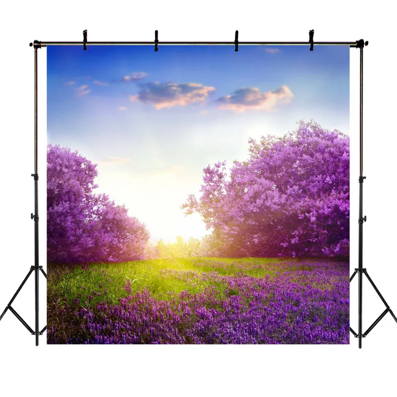 

Purple Flower Tree Lavender Backdrop Natural Scenery Wedding Photo Background Blue Sky White Clouds Birthday Banner Backdrops