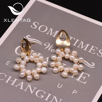 

Xlentag Original Design Natural Fresh Water Pearl Handmade Round Boho Drop Earrings For Women Wedding Fine Jewelry GE0907