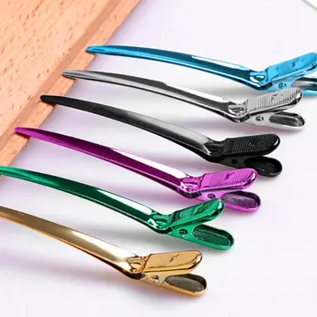 

12Pcs Colorful Stainless Steel Modelling Positioning Clamp Hairdressing Curl Duck Bill Alligator Sectioning Hair Clips for Salon
