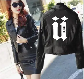 

Print Logo unkut U Pink/Black PU Leather Jackets Women Riverdale Serpents Streetwear Leather Brand Coat