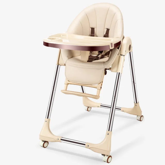 Складной высокий стульчик детский Ланч Кормление стульев пояс портативный Грудное кормление стул с колесами для кормления детское безопасное сиденье - Цвет: champagne