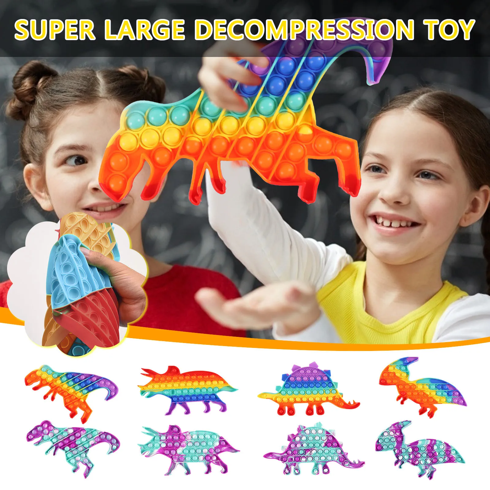 Fidget Toy Dinosaur Pushs Bubble popper Board Game Adults Big popet Antistress Reliever Sensory Dimple Toys For Children | Игрушки и
