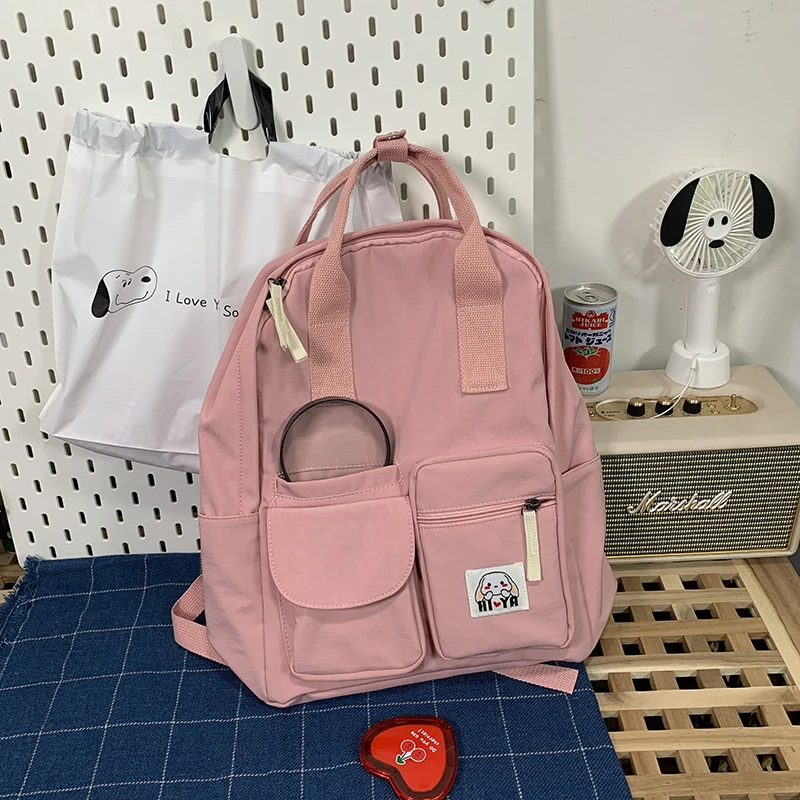 Ulzzang Harajuku японский милый стиль преппи, Одноцветный рюкзак женский корейский ins модный простой на молнии Повседневный женский рюкзак - Цвет: pink