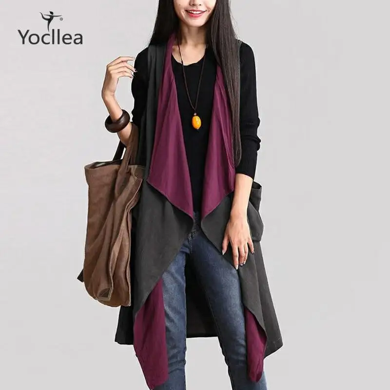 

Sleeveless Vests female Spring Women Reversible wear loose waistcoat Casual Vest Overcoat Plus size Open stitch Outerwear