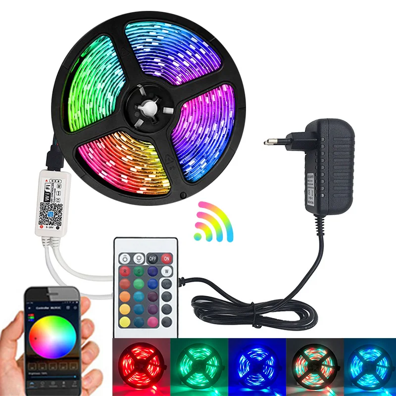 cheap RGB LED Strip Light SMD 2835 5M Waterproof RGB Tape DC12V Ribbon diode led Strips Light Flexible Stripe Lamp IR WIFI Controller