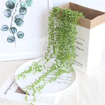 

Beautiful Lifelike Lover Tears Simulation Green Plastic Rattan Wall Hanging Plant Wedding Party Birthday Decoration Home Decor