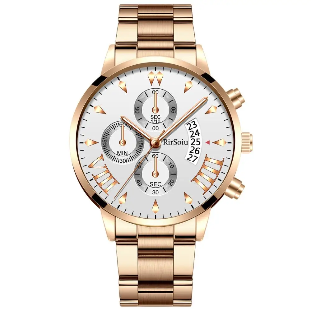 

Luxury Men's Watch 2020 New Stylish Rose Gold Dial Calendar Watch 30M Waterproof Quartz Clock montre homme