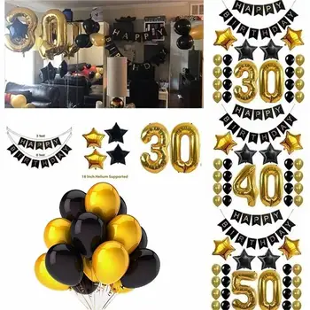 

40" 30th 40th 50th Happy Birthday Banner Foil Balloons Set Anniversary Party Inflatable Helium Balloon Kit Party Wall Decor