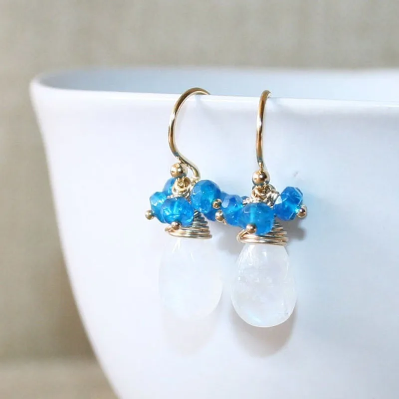 Dangle Earrings Pearl Earrings drop earrings long earrings golden earrings Handmade Chalcedony & Seed Pearl Gold Earrings