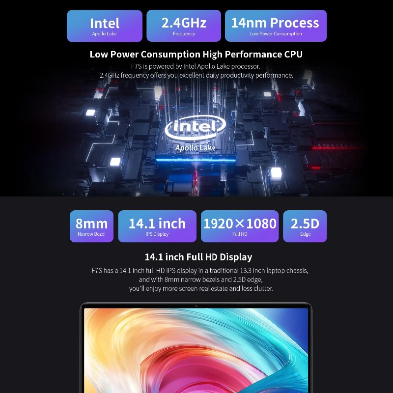 Teclast F7S Notebook 14.1“ 8 GB RAM 128 GB SSD