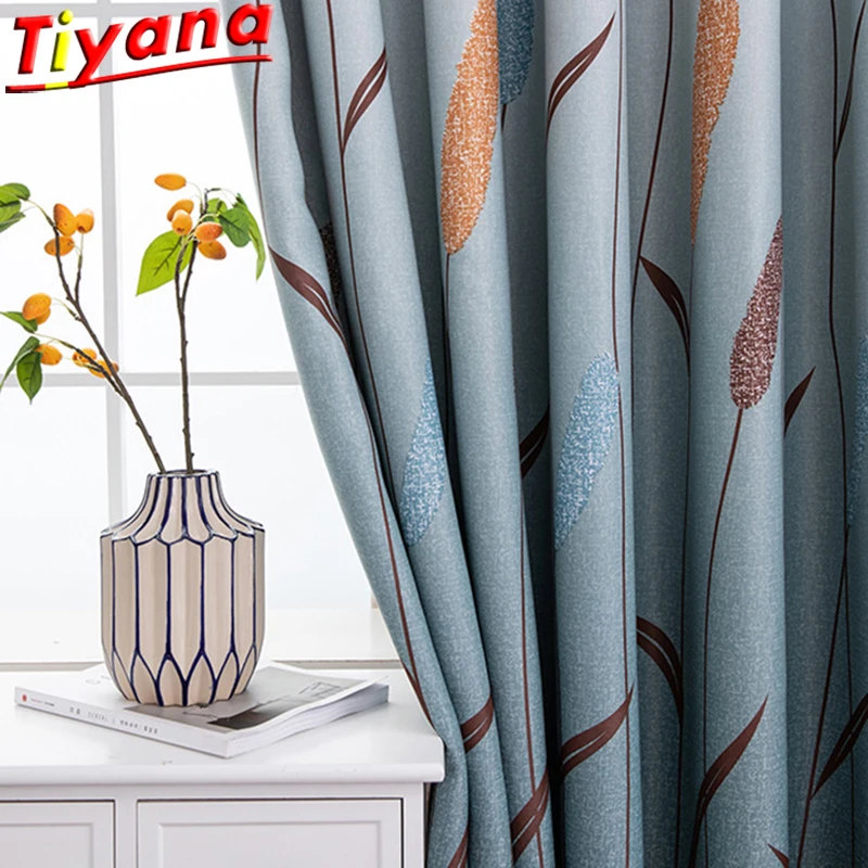 

Reed Printed Curtain Fabric for Bay Window Blue/Pink Gradient Curtain Cloth 70%Shading Blackout Curtains for Bedroom WH074#20