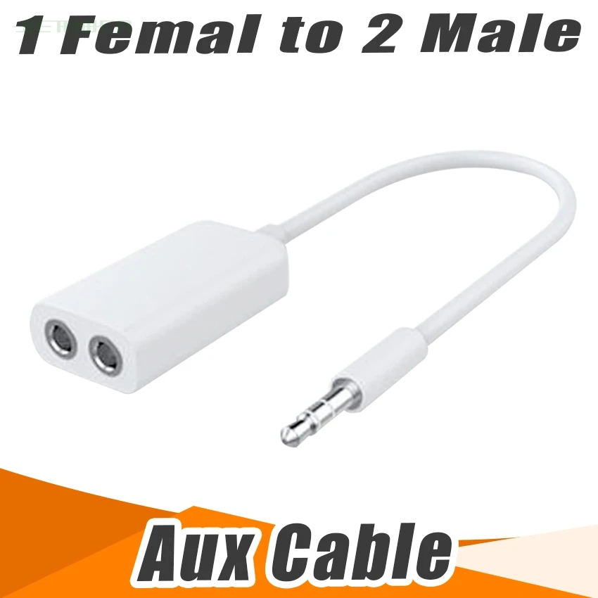 3 5mm Stereo Audio Splitter Cable 1 Male To 2 Dual Female Audio Cable For Earphone Headset Headphone Adapter Jack 1000pcs