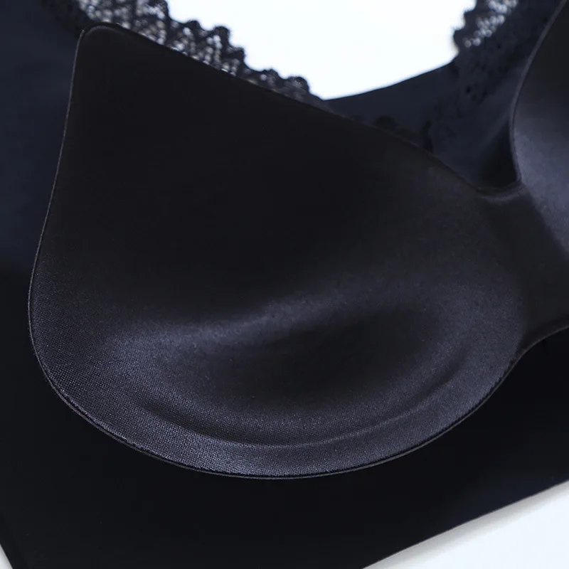 Wasteheart Women Fashion Black Pink Gray Wireless Lace Padded Bras Sexy One-Piece Bras Bralette Cup A B Underwear Seamless