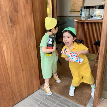 

Children 2020 Summer Rompers Boys and Girls Solid Color Short-Sleeved Jumpsuit Toddler Kids Cotton Casual Seven Cents Clothes