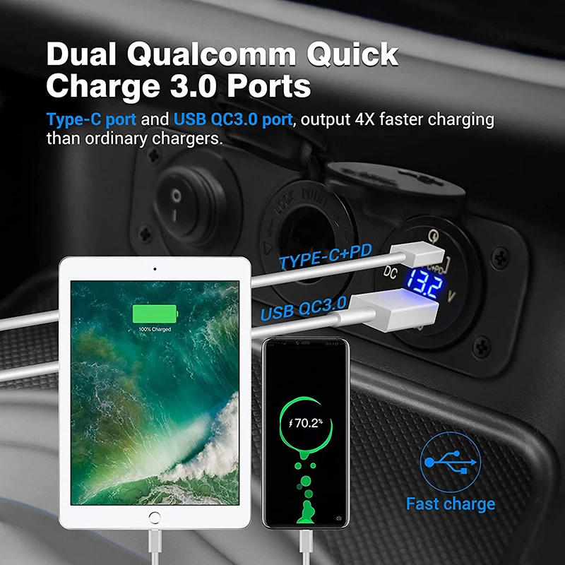    Ŀ  ġ PD  QC3.0 USB C ܼƮ, ڵ Ʈ  LED а , 12V ø