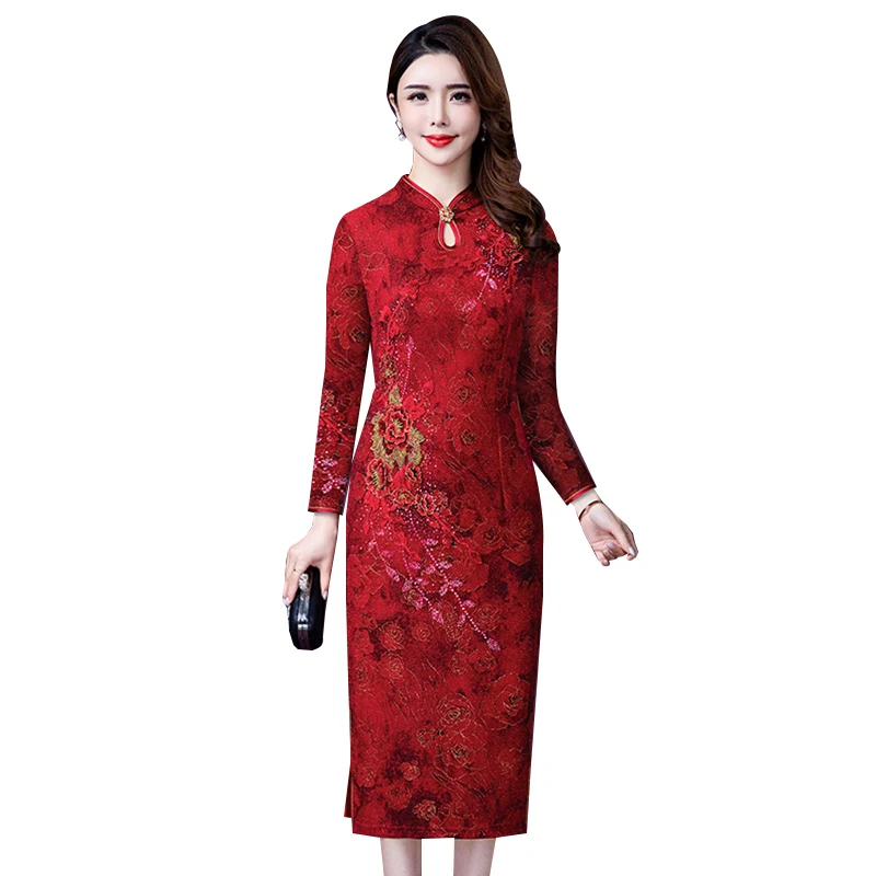 Высокое качество красивое весеннее летнее женское платье Cheongsam элегантное темпераментное свадебное банкетное платье размера плюс 5xl красное