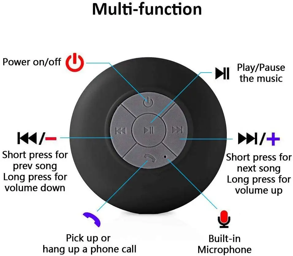 Беспроводной водостойкий динамик на присоске, встроенный микрофон, громкоговоритель, телефон для ванной комнаты, для путешествий, пеших