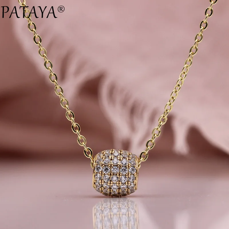 PATAYA New Round Long Necklaces Women Fine Romantic Luxury Wedding Fashion Jewelry 585 Rose Gold White Natural Zircon Pendants