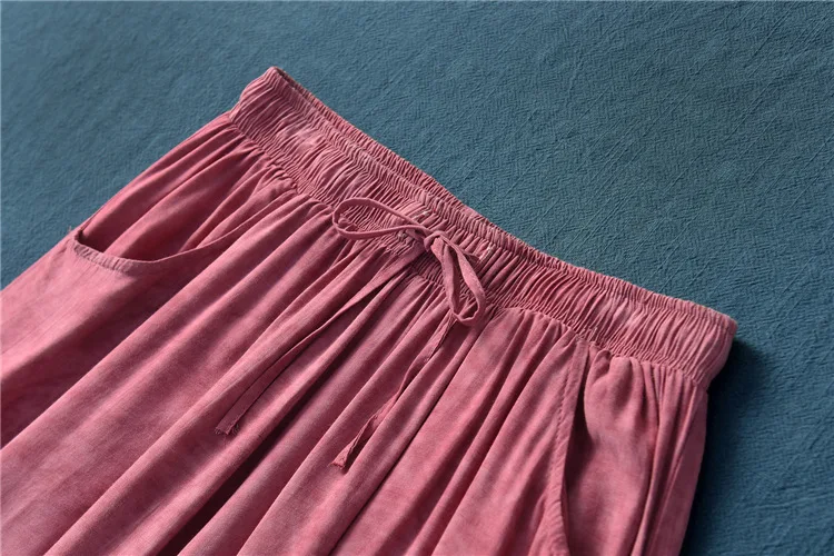 Johnature 2020 Autumn New Full Length Retro Elastic Waist Tie Dye Wide Leg Pants Loose Comfortable All-match Women Lace Up Pants