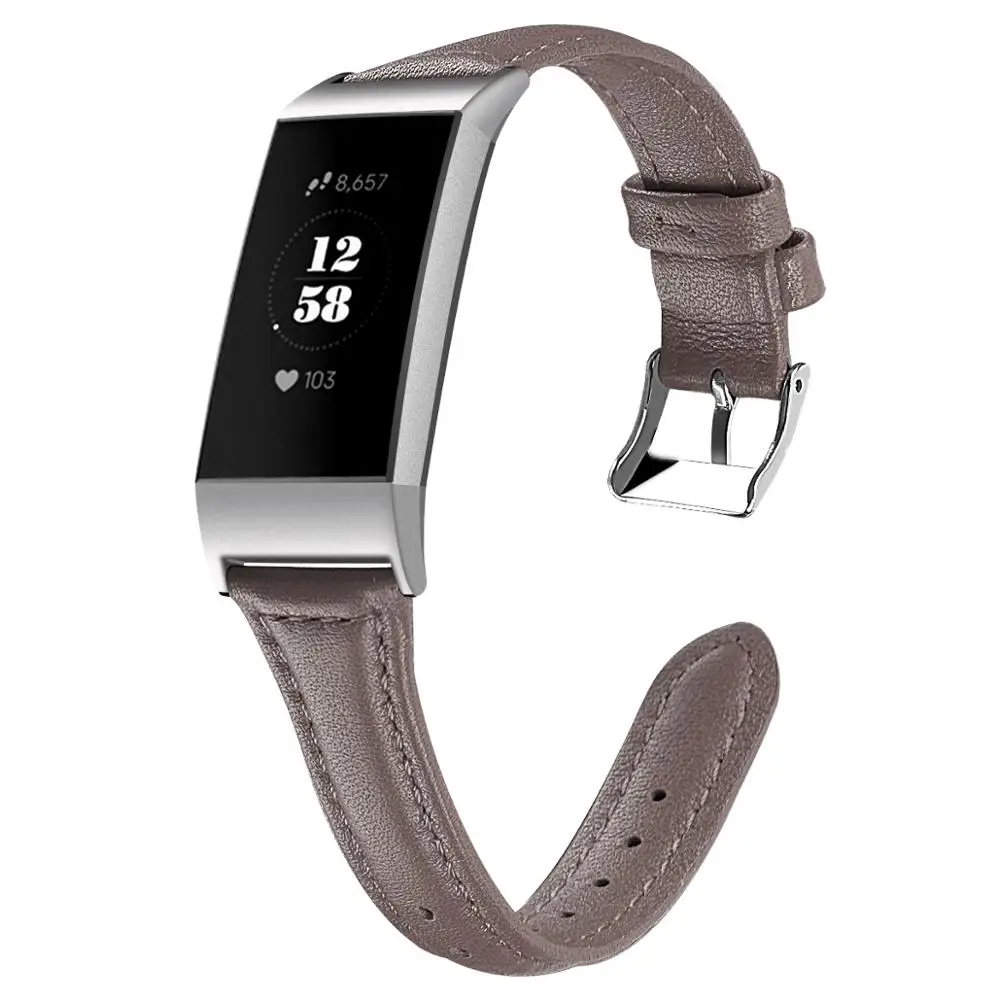 Ремешок для Fitbit Charge 3 SE для женщин, тонкий ремешок премиум класса из натуральной кожи, классический дизайн, сменный ремешок, аксессуары для Charge3 - Цвет: gray