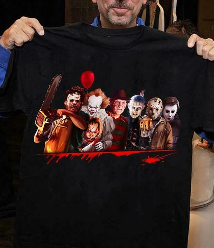 

Horror Characters On Table Horror Movies T Shirt Black Cotton Men S-6Xl New Unisex Funny Tops Tee Shirt