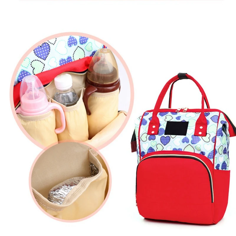 Portable Travel Fashion Heart Print Mummy Bag Large Capacity Waterproof Backpack Multi-function Backpack #m