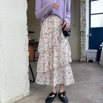 

Alien Kitty New Sweet Florals Irregular Girls 2020 Chiffon High Waist Cake Skirts Slender A-Line Chic Fashion All Match Skirts