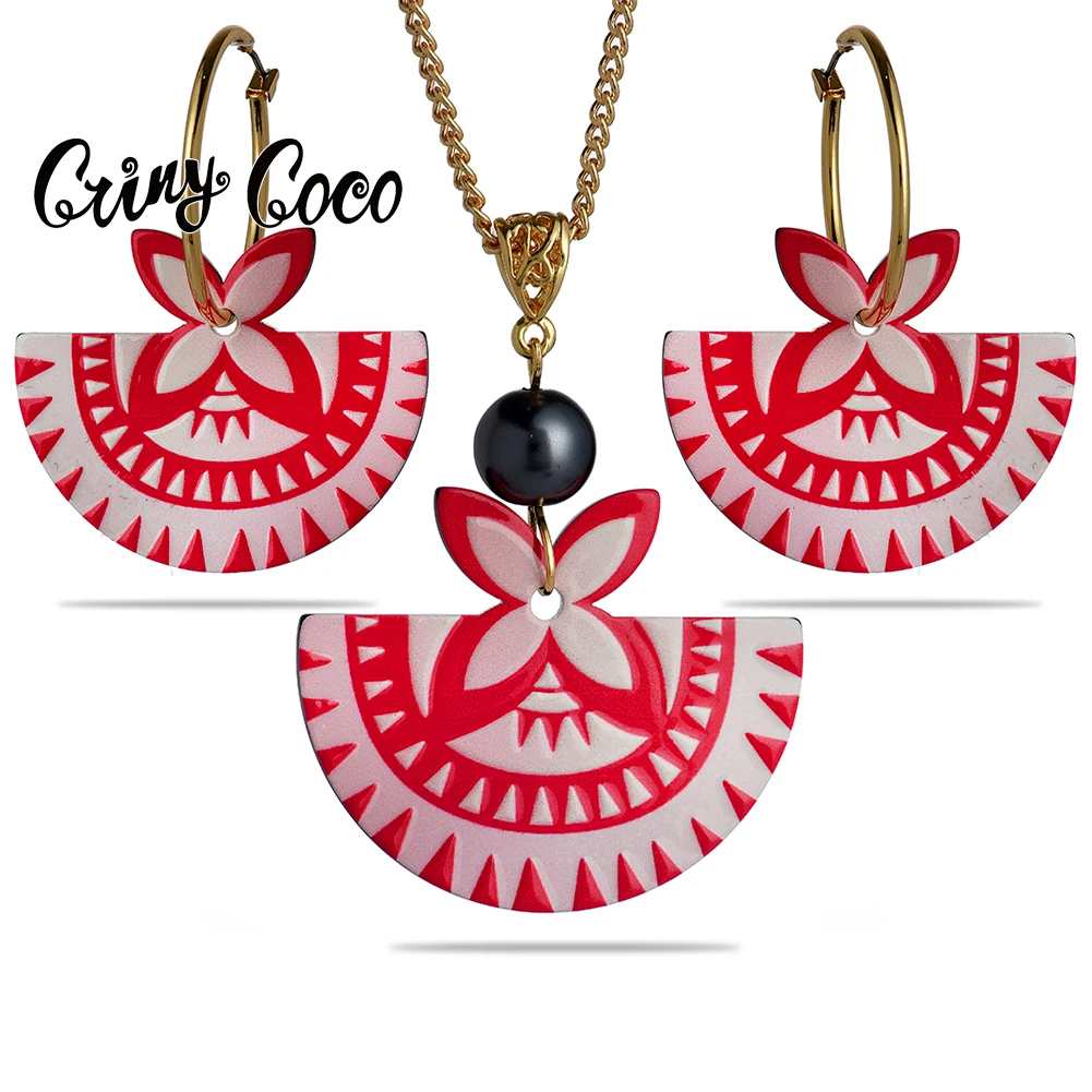 Cring Coco Acrylic Plumeria Hibiscus Flowers Jewelry Set Polynesian Beach Monstera Leaf Earrings and Necklaces Set for Women