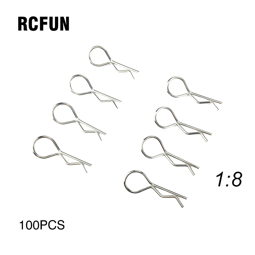 

RC 100Pcs Universal Stainless Steel Body Shell R Clips Pin for 1/10 1/8 RC Model Car HSP Redcat HPI Himoto Spare Parts S153