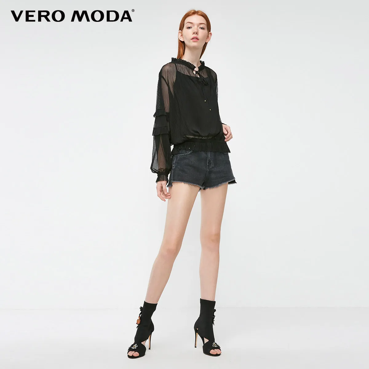 Vero Moda, Новое поступление, плиссированные Многослойные рукава, двухкомпонентный солнцезащитный Топ, шифоновая рубашка | 319102501