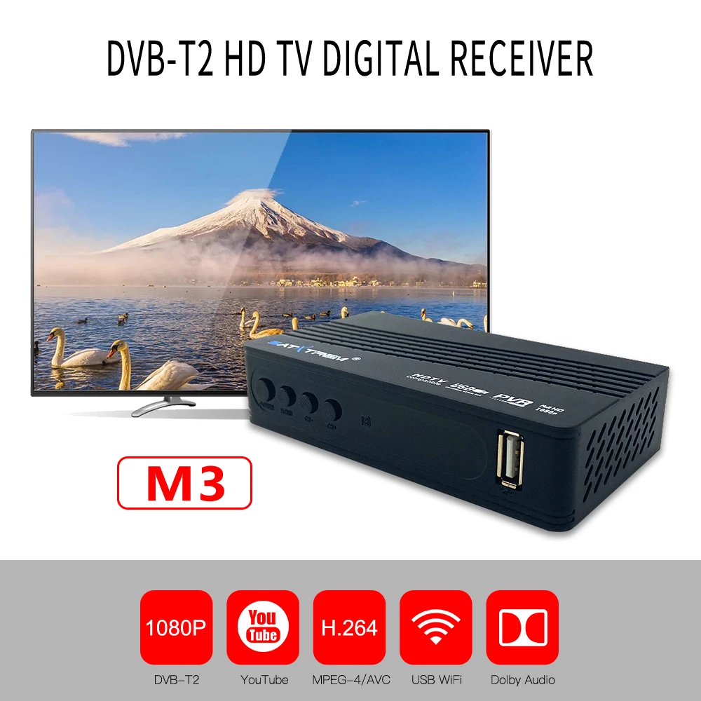 M3 DVB T2 цифровой ТВ приставка DVB C DVB-T2/T тв тюнер приемник H.264 1080P декодер DVB-C с Wifi MT7601 Кнопка Youtube