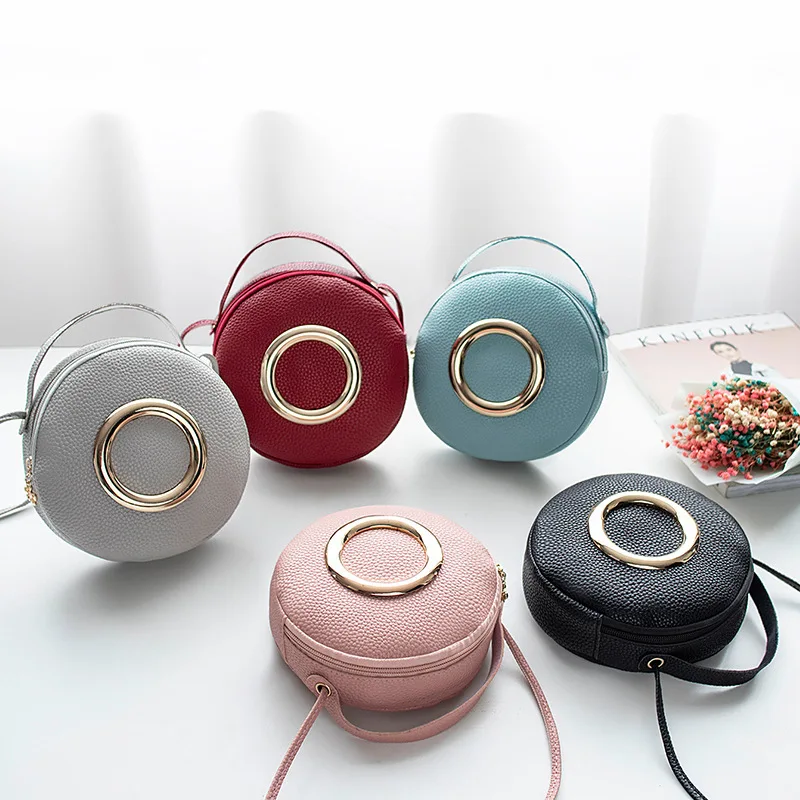 

Korean-style Women's Embossed Leather Hand Small round Bag 2019 Summer New Products Circle Hardware Shoulder Oblique Bag
