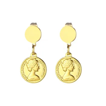 

Europe And America Exaggerated Stainless Steel Beauty Head Round Drop Earrings For Woman Coin Earrings Charms Jewelry
