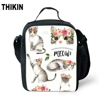 

THIKIN Cute Deer with Flower Headdress Print Lunch Bags for Women Children Cartoon Animals Pattern Lunchbag Food Box Lancheira