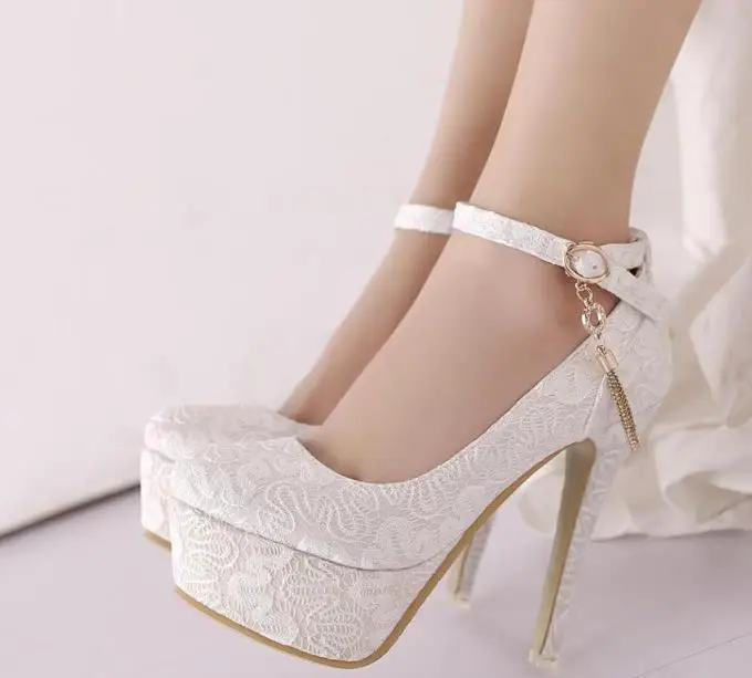 Women's shoes with rounded front - heel height 13 cm High platform for women Wedding Red Black Size 33 | Обувь