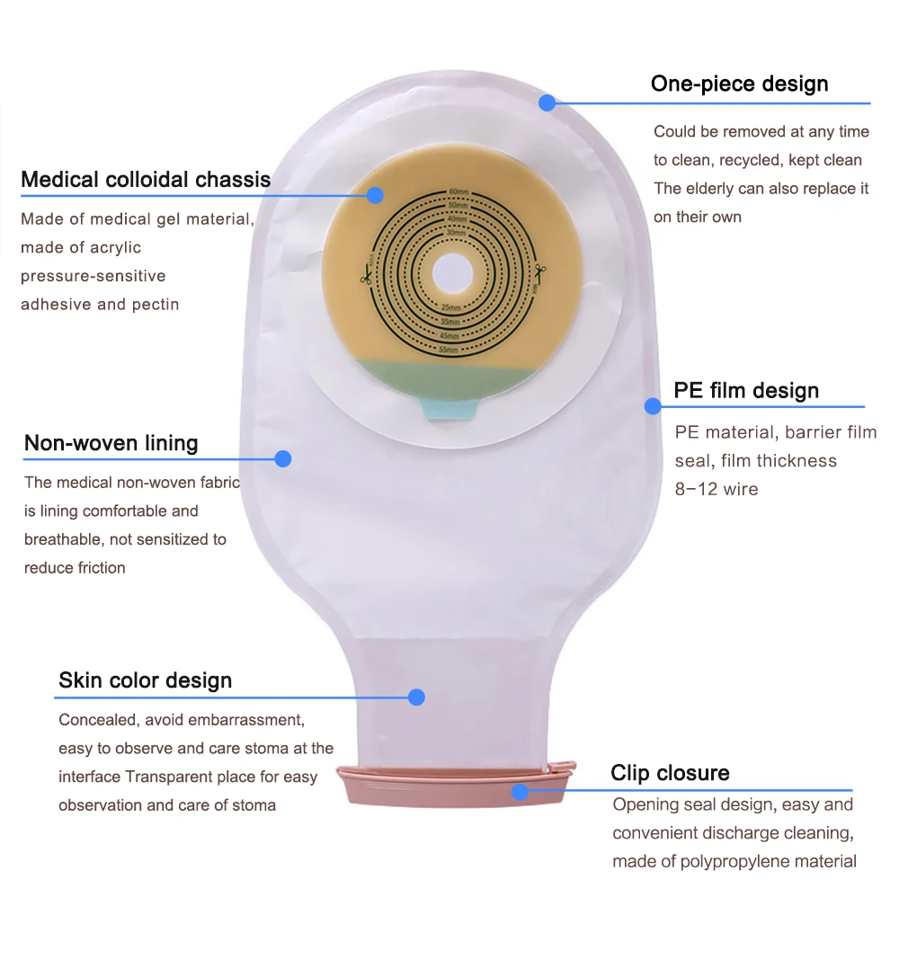 <p class="product-title-text">Cofoe-bolsas de ostomía desechables, sistema de colostomía de una pieza, apertura de 20-60 mm con cierre de Clip, 10 Uds</p> Entrega estimada: 20 días Portes pagados