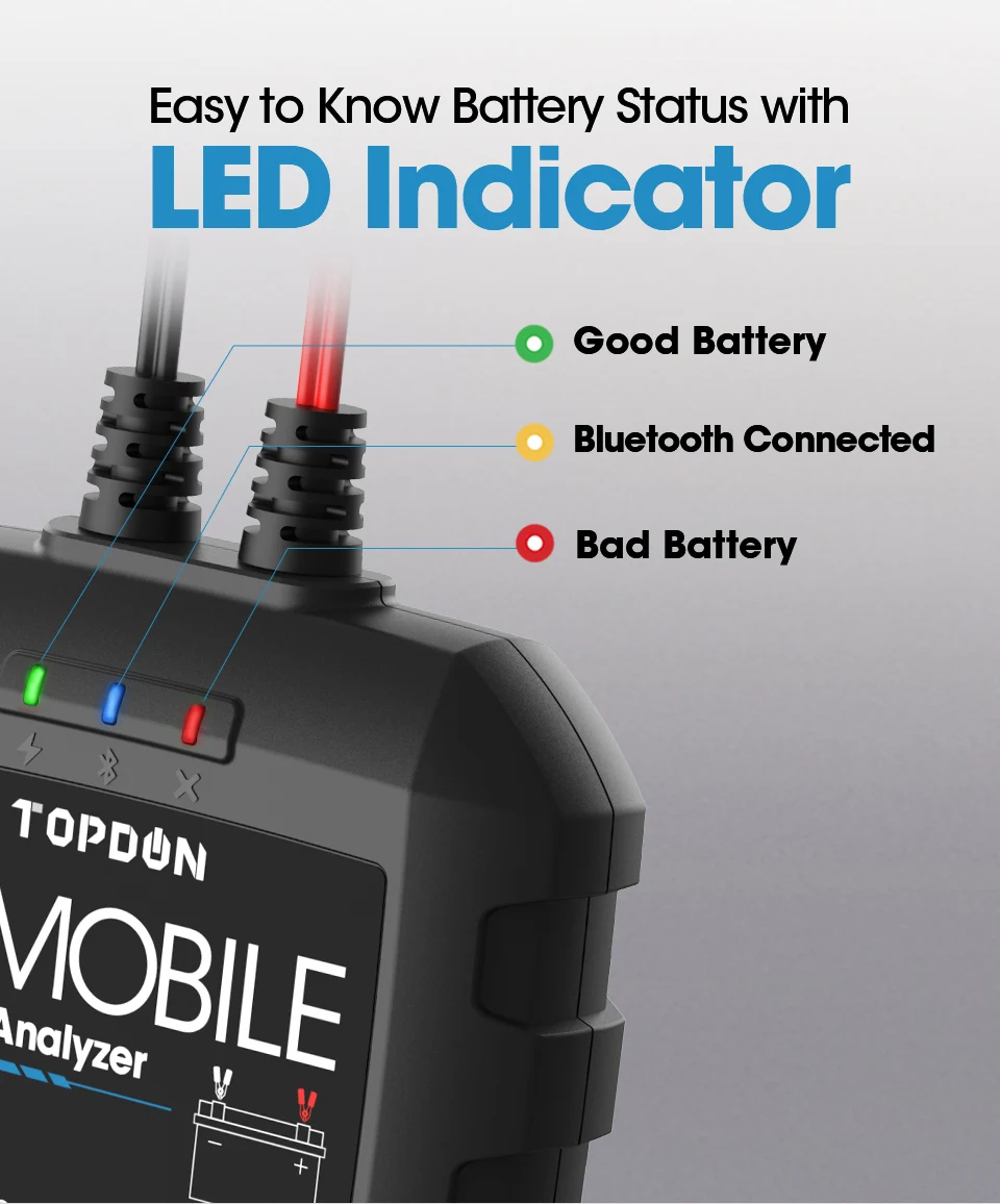 TOPDON Bluetooth Автомобильный Батарея тестер BT мобильного 12V Беспроводной монитор 100