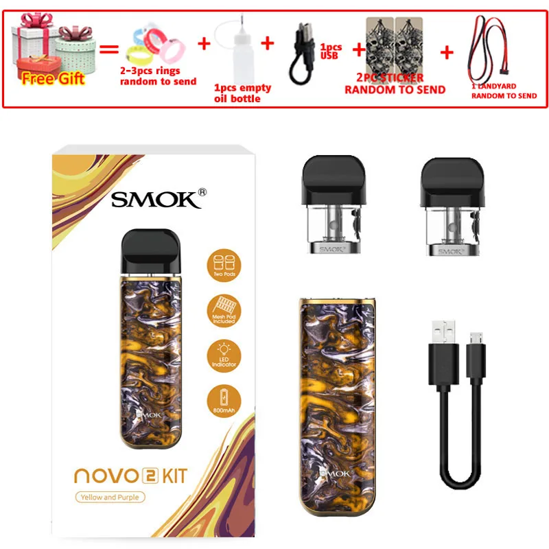 SMOK pod starter kit SMOK novo 2 kit cobra covered vape pen kit с 450 мАч встроенным аккумулятором 2 мл емкость pod system kit - Цвет: novo 2 Yellow purple