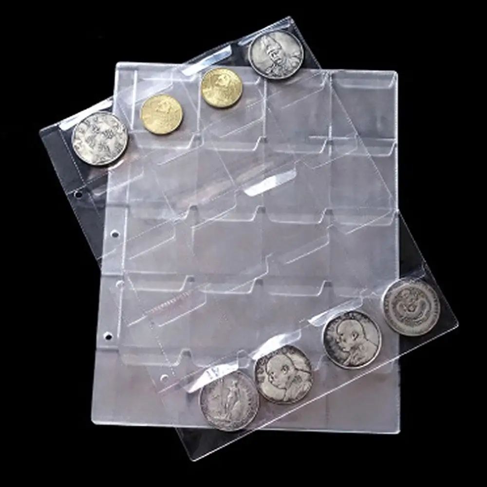20 Pocket Transparent Plastic Coins Floder Sheet Holder Collecting Penny Pages Box Sheets Storage Bag Album |