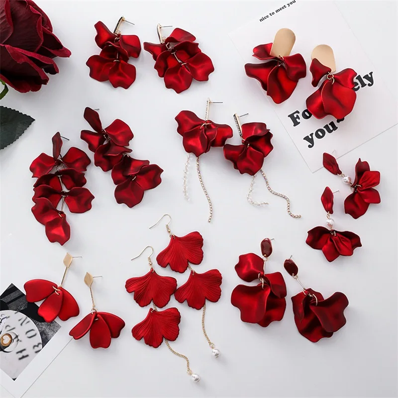 Винтажные Цветы красные розы Цветы Лепестки кисточки кулон серьги Корея преувеличенный темперамент акриловые женские серьги, ювелирные украшения