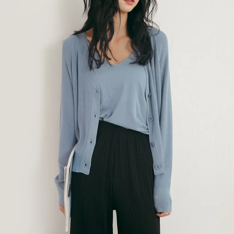 Cardigan With Tank Tops Two Piece Set Women Short Knitted Cardigans