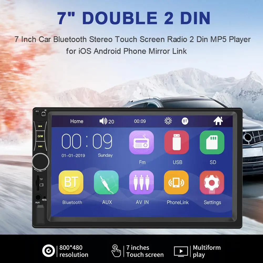 

7 Inch Car Bluetooth Stereo Touch Screen Radio 2 Din MP5 Player For IOS Android Phone Mirror Link