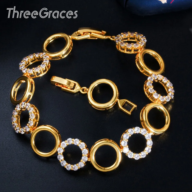 Женский браслет ThreeGraces Круглый регулируемый с фианитом элегантные желтые