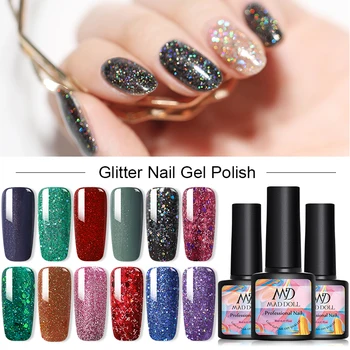

MAD DOLL 8ml Glitter Nail Gel Polish Soak Off UV Gel Varnish Shiny Sequins Gel DIY Nail Art Gel varnish
