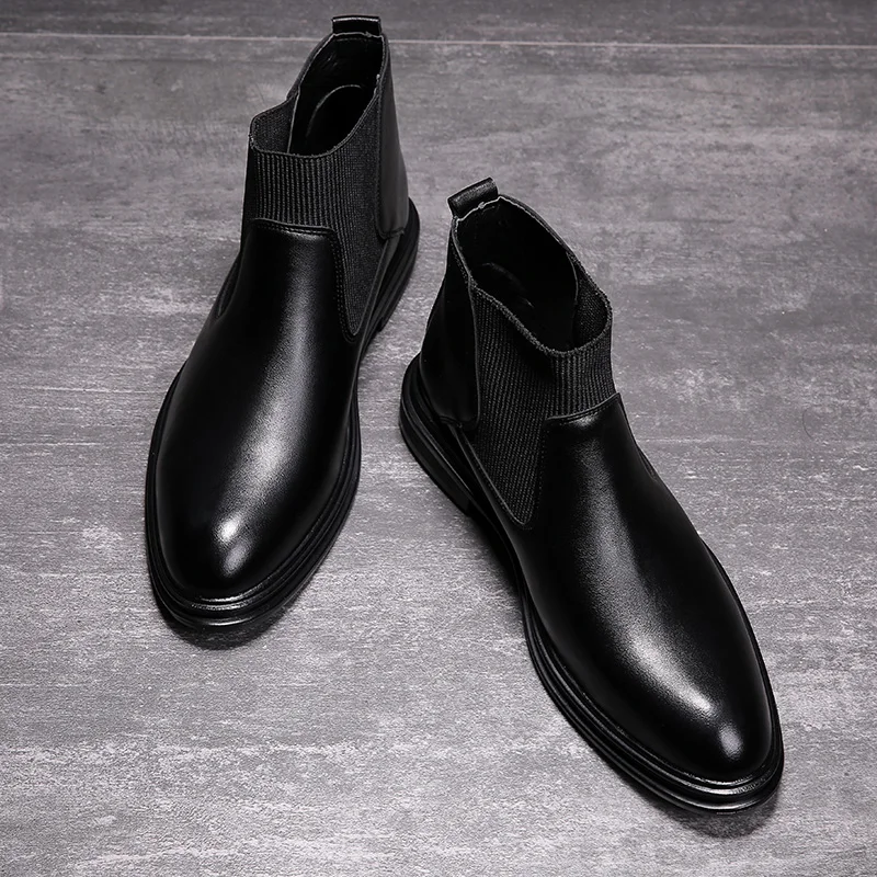 Yomior/осенне-зимняя повседневная винтажный из бычьей кожи; Мужская обувь; Модные дышащие ботильоны с острым носком; модельные свадебные ботинки «Челси» - Цвет: Черный