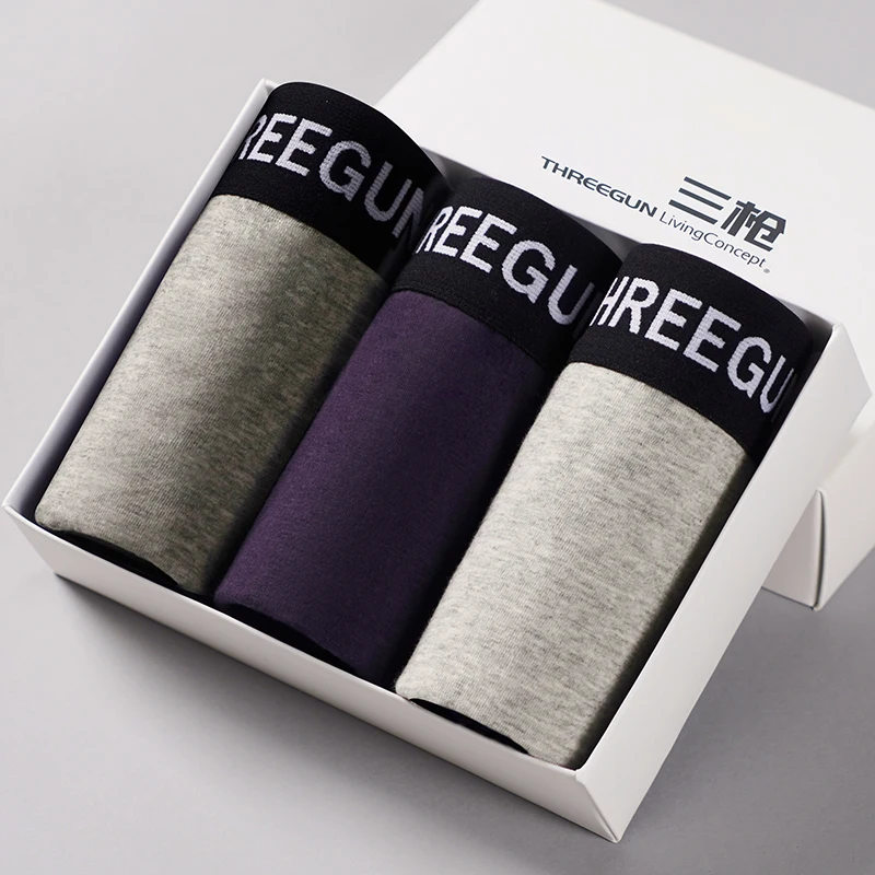 THREEGUN 4шт / Lot Boxer Шорты Сексуальные U Выпуклые нижнее белье Мужчины Хлопок Гей Нижнее белье Мужчины Бренд Большие размеры Underpants vetement homme - Цвет: 3 Piece-1
