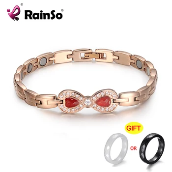 

RainSo Charm Bracelets for Women Magnetic Health Stainless Steel Bracelet Crystal Rose Gold Bow Jewelry Chain 2020 New Arrival