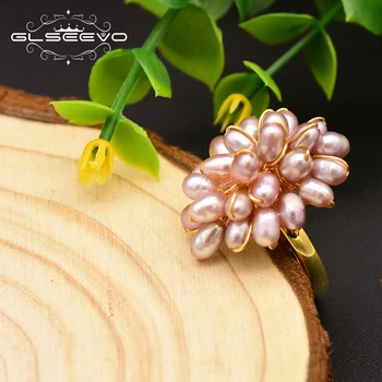 

GLSEEVO Natural Fresh Water Baroque Pink Pearl Heart Shape Rings For Women Wedding Girls Birthday Luxury Jewelry Anillos GR0235A
