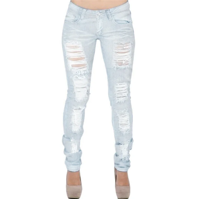 Light Blue Новые синие джинсы Pancil, женские брюки с высокой талией, Узкие рваные джинсы, повседневные Стрейчевые брюки, джинсы для женщин - Цвет: Light Blue