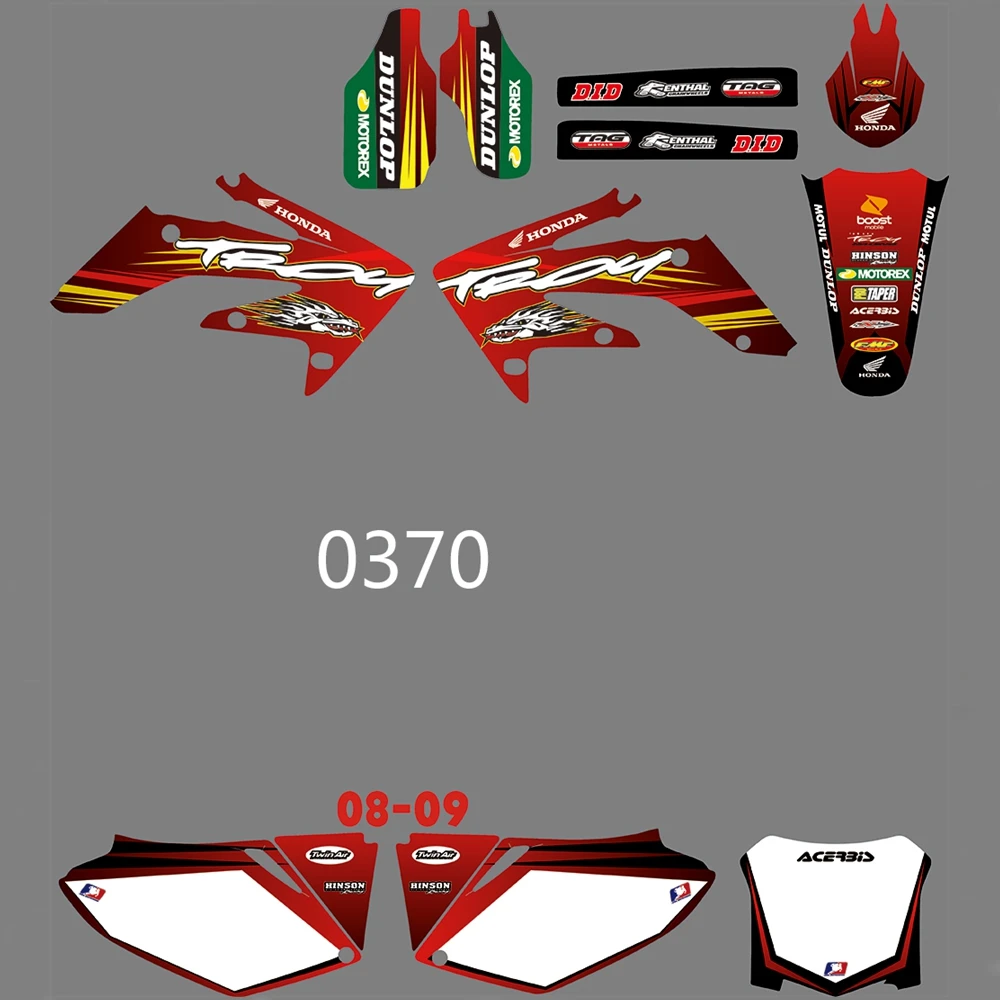 

For HONDA CRF250R CRF250 2008 2009 Graphics Decals Stickers Custom Number Name 3M Full Motorcycle Backgrounds Accessories